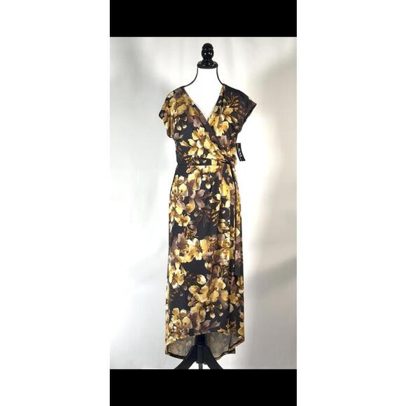 SLNY SL FASHIONS Print Faux Wrap Maxi Dress Size 6 - Picture 2 of 6